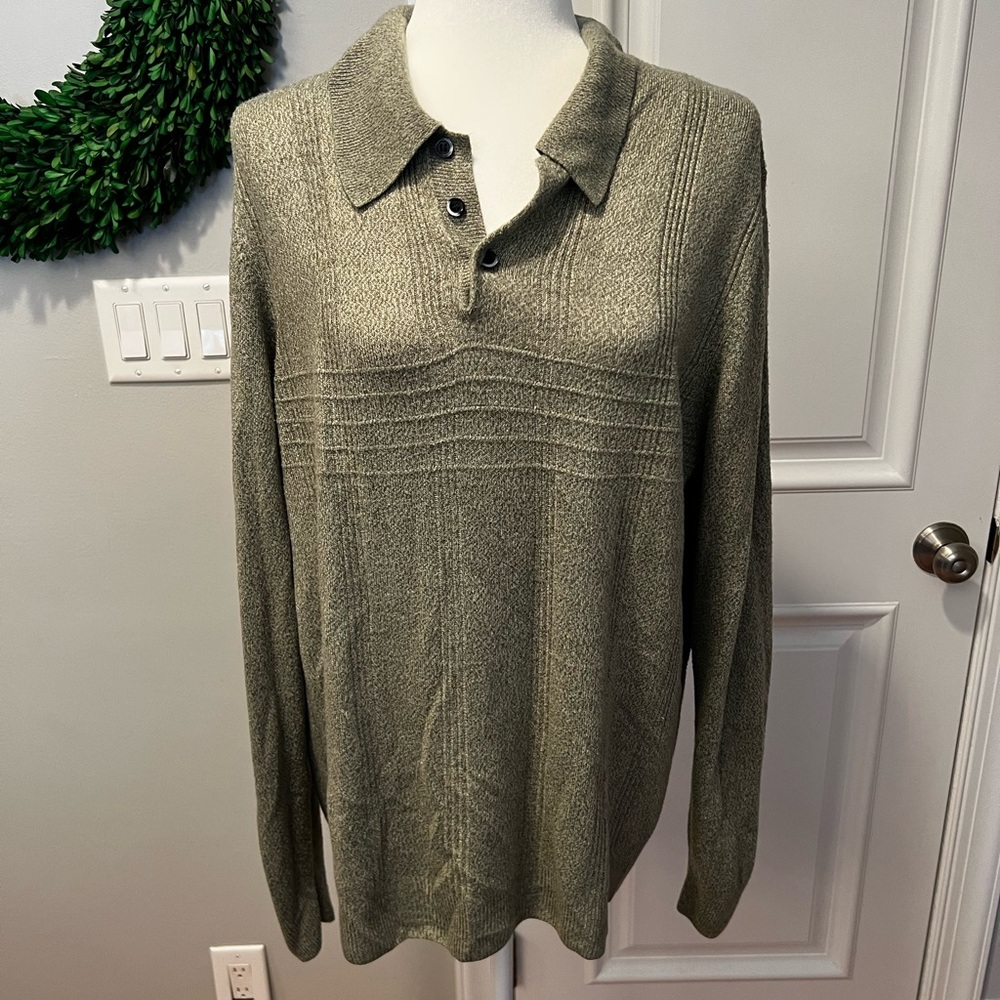 Dockers Green Knit Polo Sweater EUC